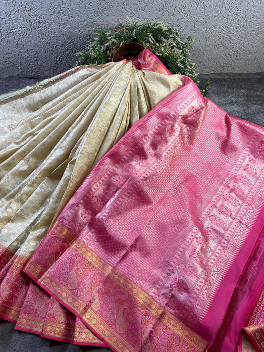IVORY SILK PURE HANDLOOM KANJIVARAM SAREE