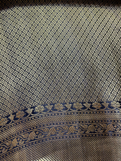 BLACK SATIN SILK PURE HANDLOOM BANARASI SAREE