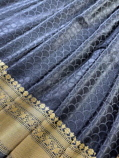 BLACK SATIN SILK PURE HANDLOOM BANARASI SAREE