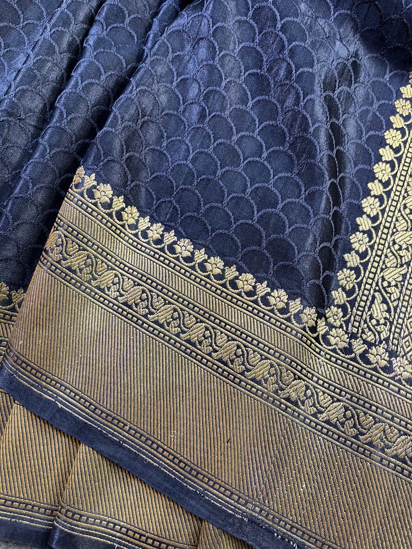 BLACK SATIN SILK PURE HANDLOOM BANARASI SAREE
