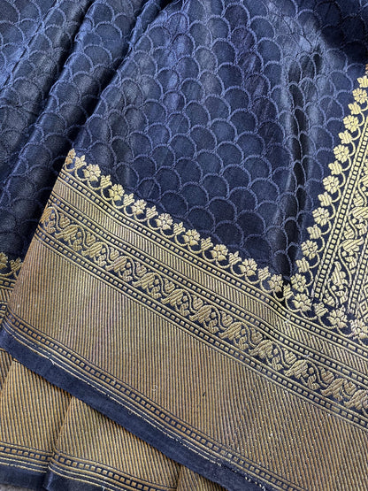 BLACK SATIN SILK PURE HANDLOOM BANARASI SAREE