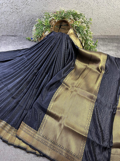 BLACK SATIN SILK PURE HANDLOOM BANARASI SAREE