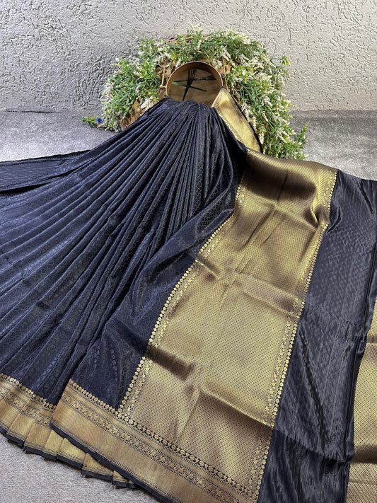 BLACK SATIN SILK PURE HANDLOOM BANARASI SAREE