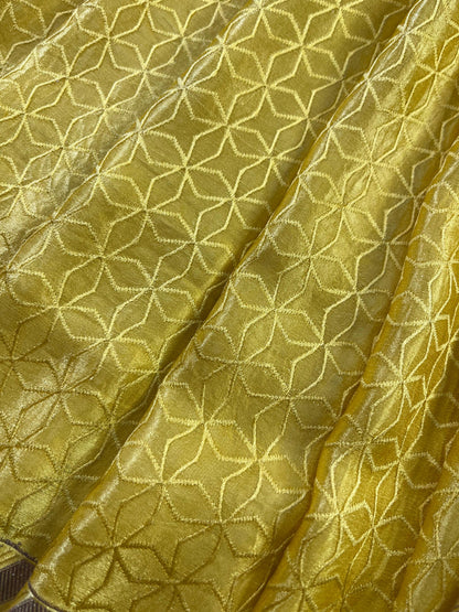 YELLOW SATIN SILK PURE HANDLOOM BANARASI SAREE