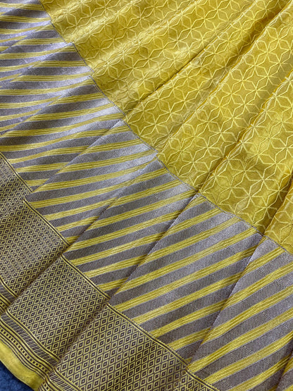 YELLOW SATIN SILK PURE HANDLOOM BANARASI SAREE