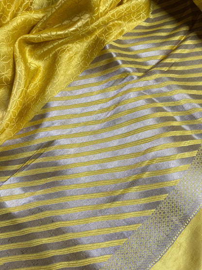YELLOW SATIN SILK PURE HANDLOOM BANARASI SAREE