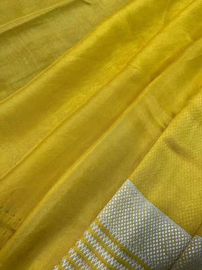 YELLOW SATIN SILK PURE HANDLOOM BANARASI SAREE