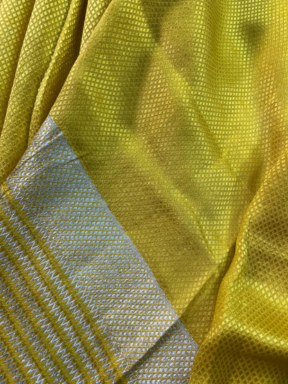 YELLOW SATIN SILK PURE HANDLOOM BANARASI SAREE