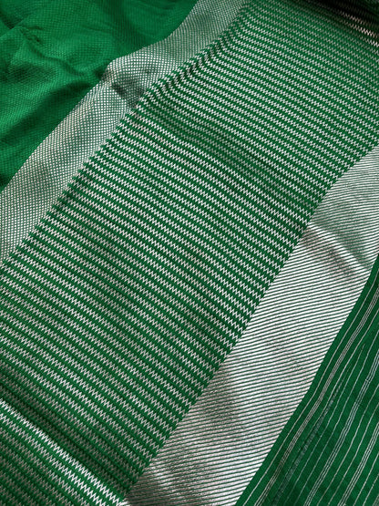 GREEN SATIN SILK PURE HANDLOOM BANARASI SAREE