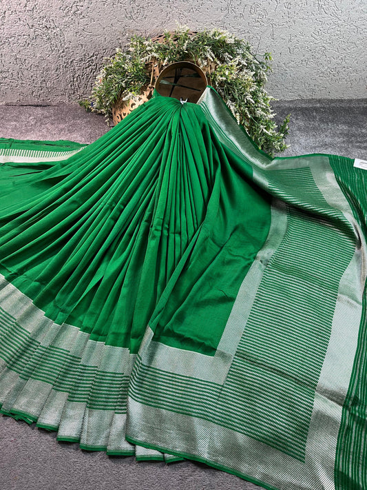 GREEN SATIN SILK PURE HANDLOOM BANARASI SAREE