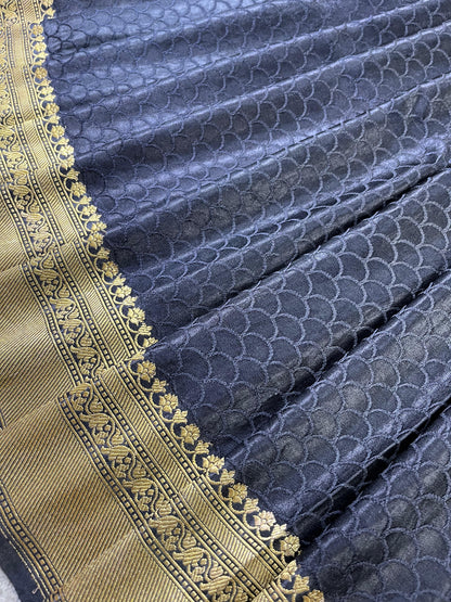 BLACK SATIN SILK PURE HANDLOOM BANARASI SAREE