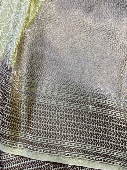 LIGHT YELLOW SATIN SILK PURE HANDLOOM BANARASI SAREE