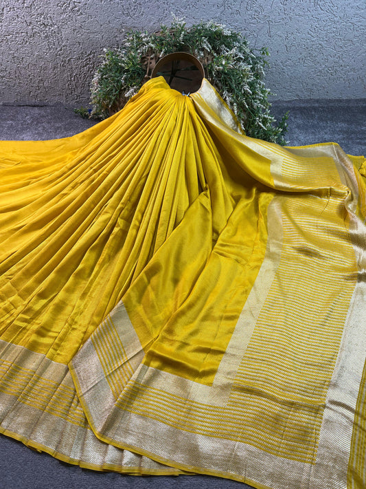YELLOW SATIN SILK PURE HANDLOOM BANARASI SAREE