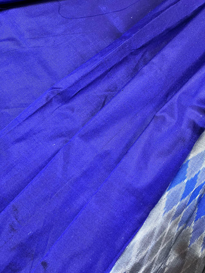 GREY BLUE SILK PURE HANDLOOM IKKAT SAREE