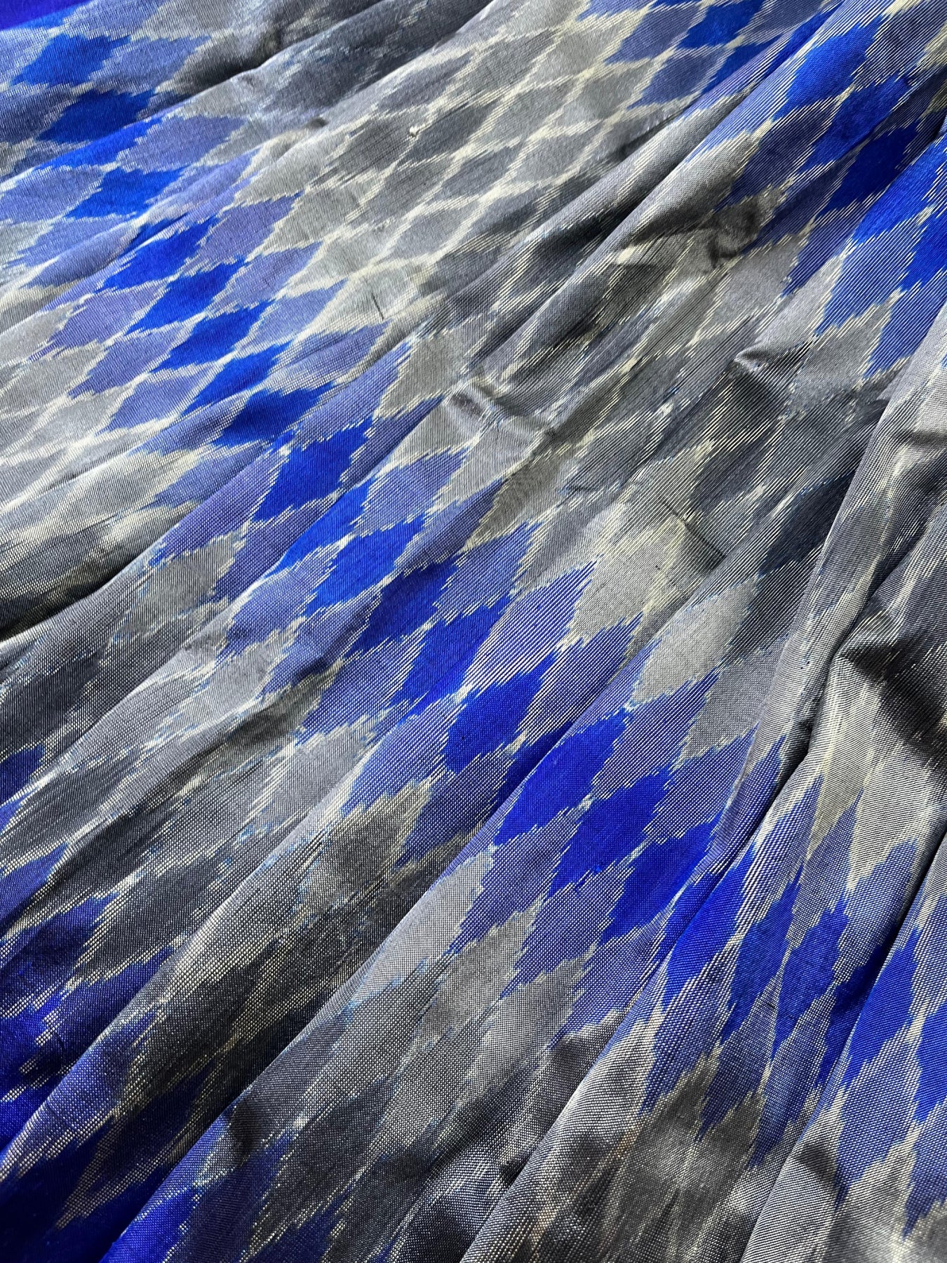 GREY BLUE SILK PURE HANDLOOM IKKAT SAREE