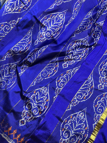 GREY BLUE SILK PURE HANDLOOM IKKAT SAREE