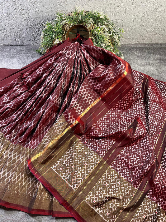 MAROON SILK PURE HANDLOOM IKKAT SAREE