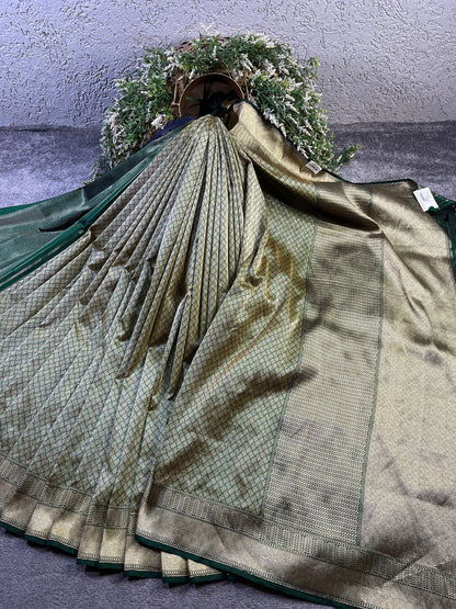 BOTTLE GREEN SILK PURE HANDLOOM BANARASI SAREE