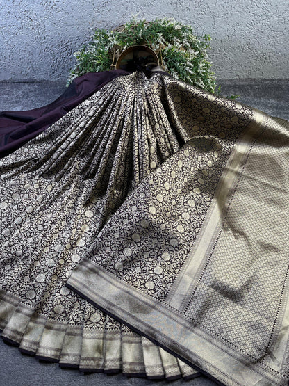 WINE SILK PURE HANDLOOM BANRASI SAREE