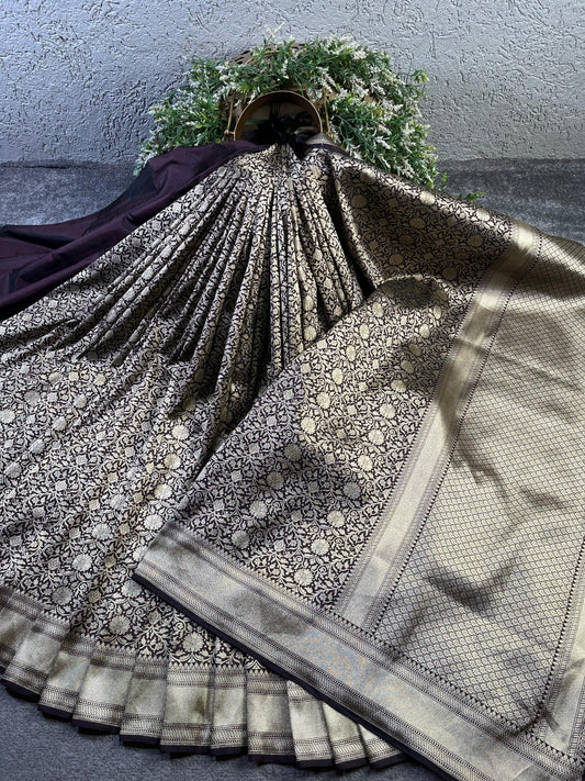 WINE SILK PURE HANDLOOM BANRASI SAREE
