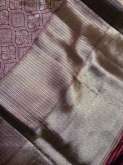MAROON SILK PURE HANDLOOM BANARASI SAREE