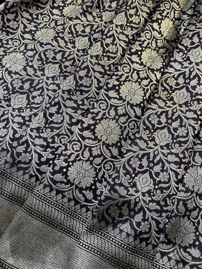 WINE SILK PURE HANDLOOM BANRASI SAREE
