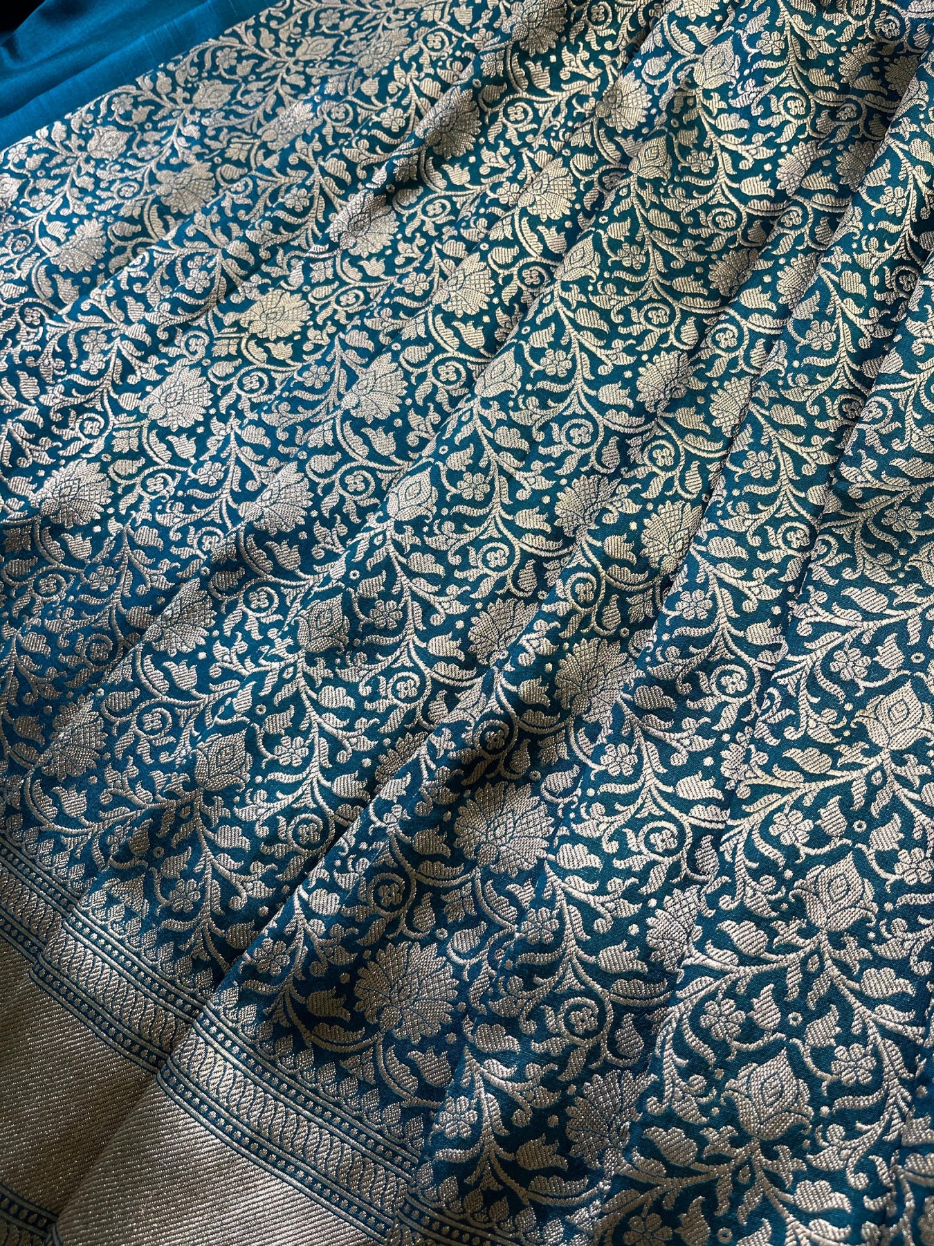 TEAL BLUE SILK PURE HANDLOOM BANARASI SAREE