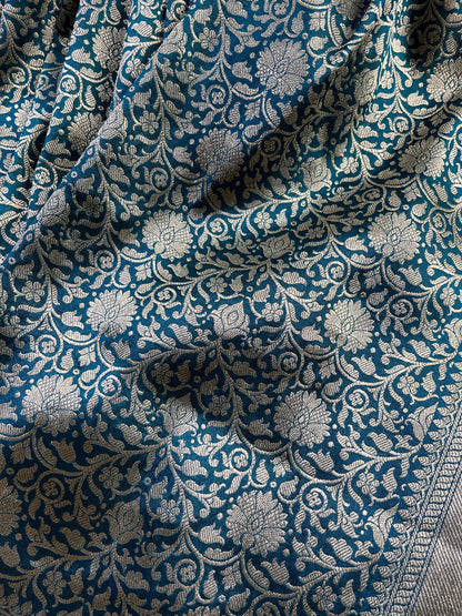 TEAL BLUE SILK PURE HANDLOOM BANARASI SAREE