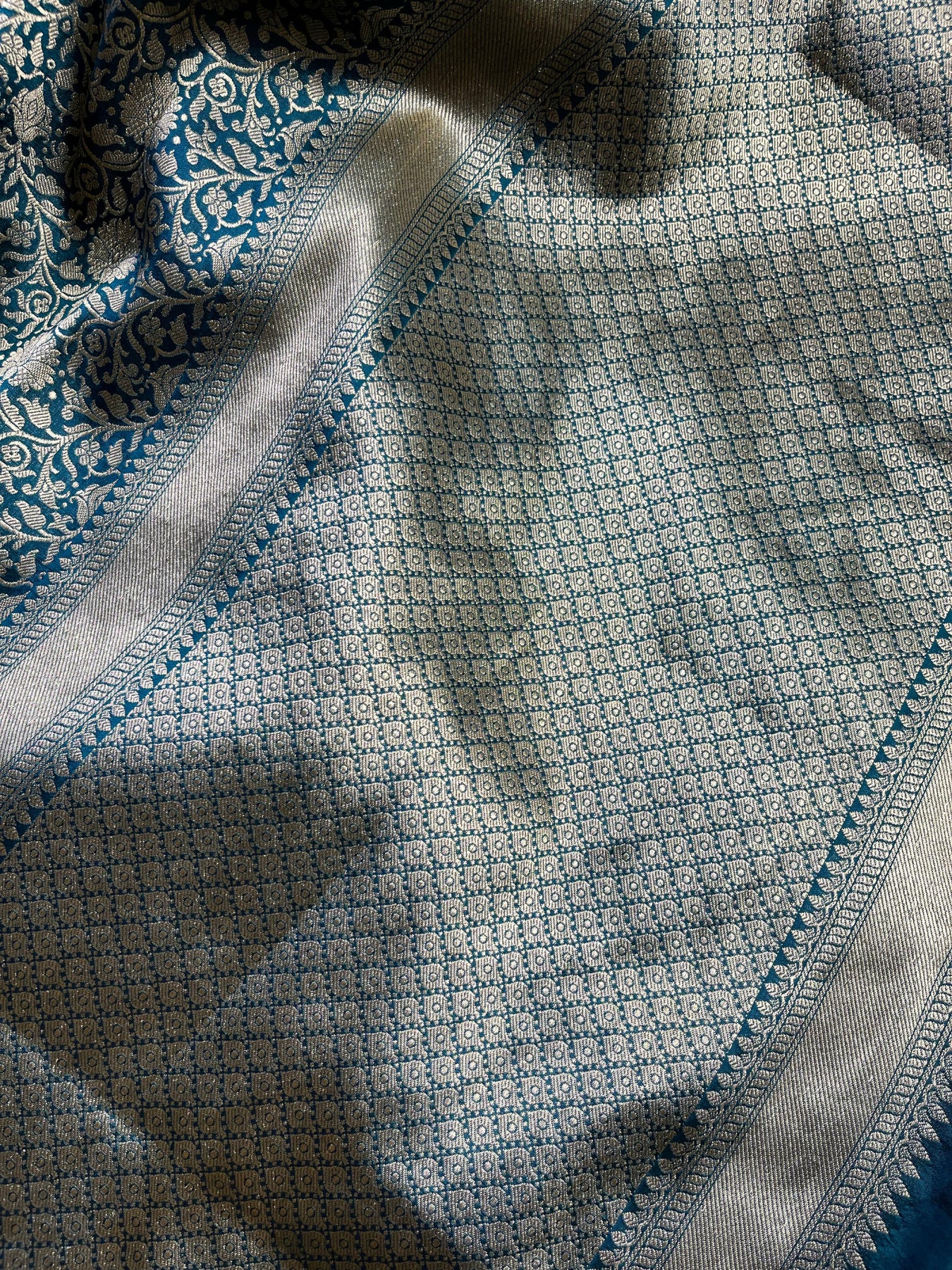 TEAL BLUE SILK PURE HANDLOOM BANARASI SAREE