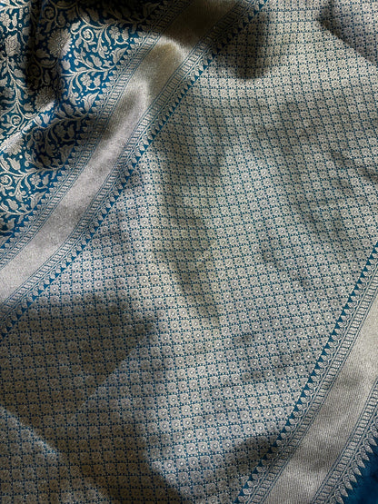 TEAL BLUE SILK PURE HANDLOOM BANARASI SAREE