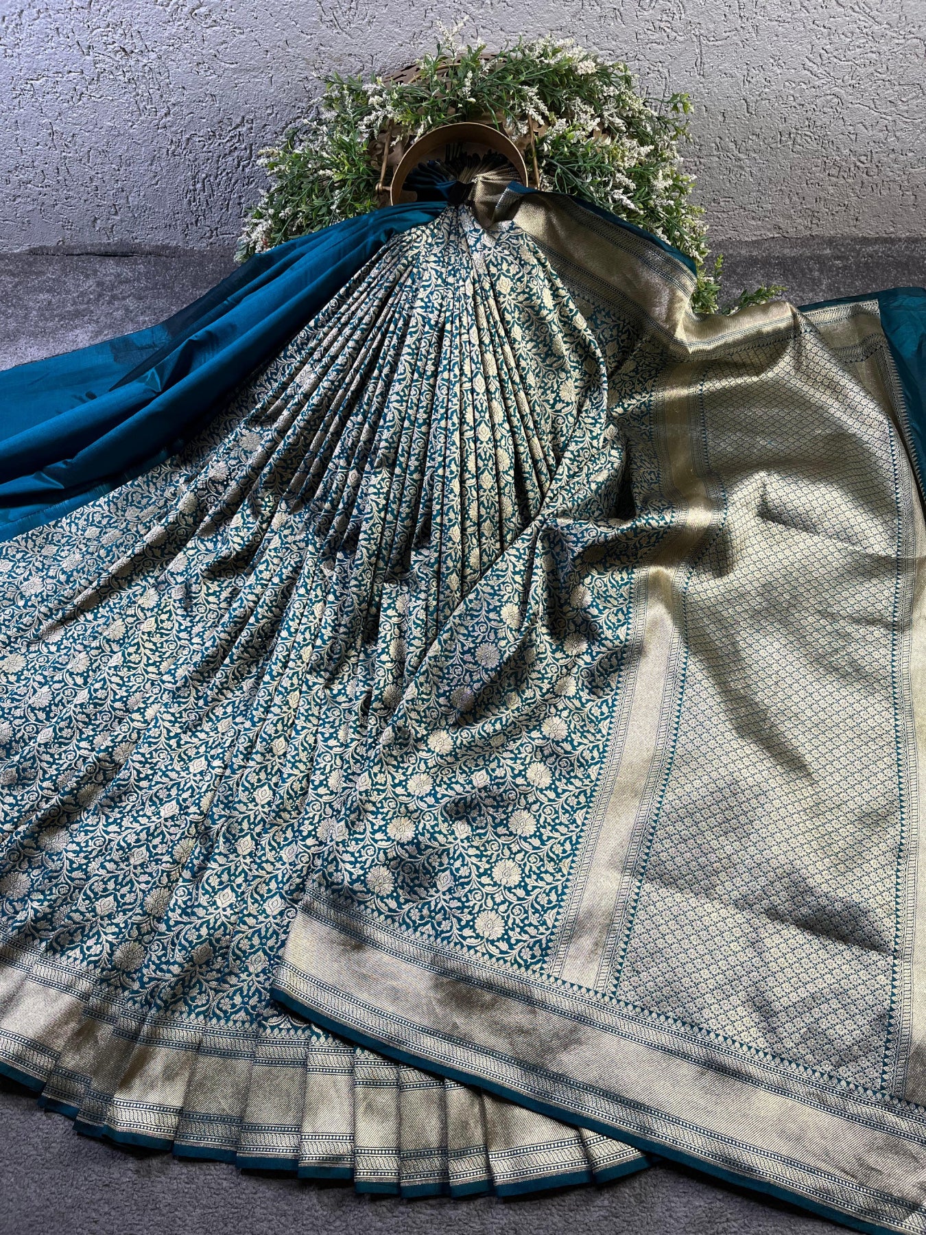 TEAL BLUE SILK PURE HANDLOOM BANARASI SAREE