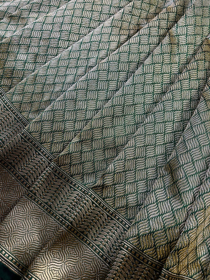 BOTTLE GREEN SILK PURE HANDLOOM BANARASI SAREE