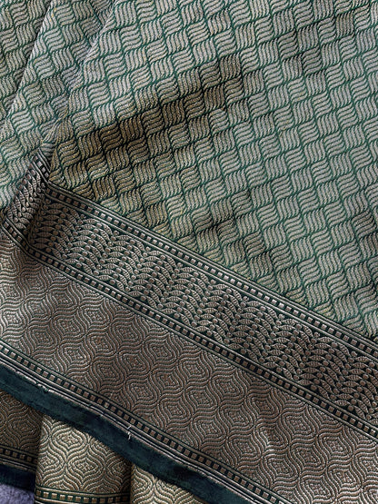 BOTTLE GREEN SILK PURE HANDLOOM BANARASI SAREE