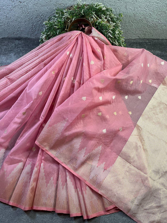 PINK KORA PURE HANDLOOM BANARASI SAREE