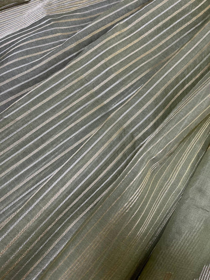 LIGHT OLIVE GREEN PURE HANDLOOM KORA BANARASI SAREE