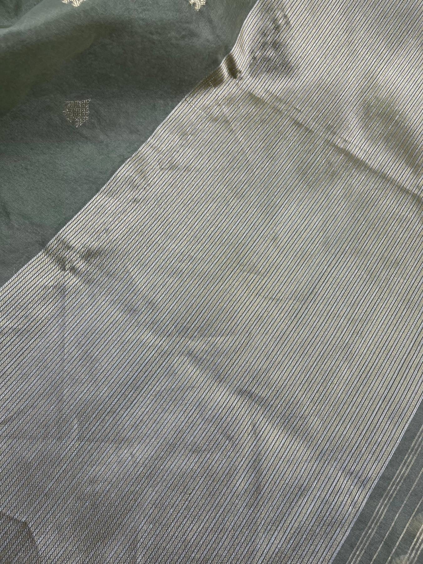 LIGHT OLIVE GREEN PURE HANDLOOM KORA BANARASI SAREE