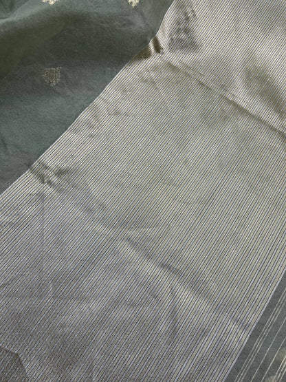 LIGHT OLIVE GREEN PURE HANDLOOM KORA BANARASI SAREE