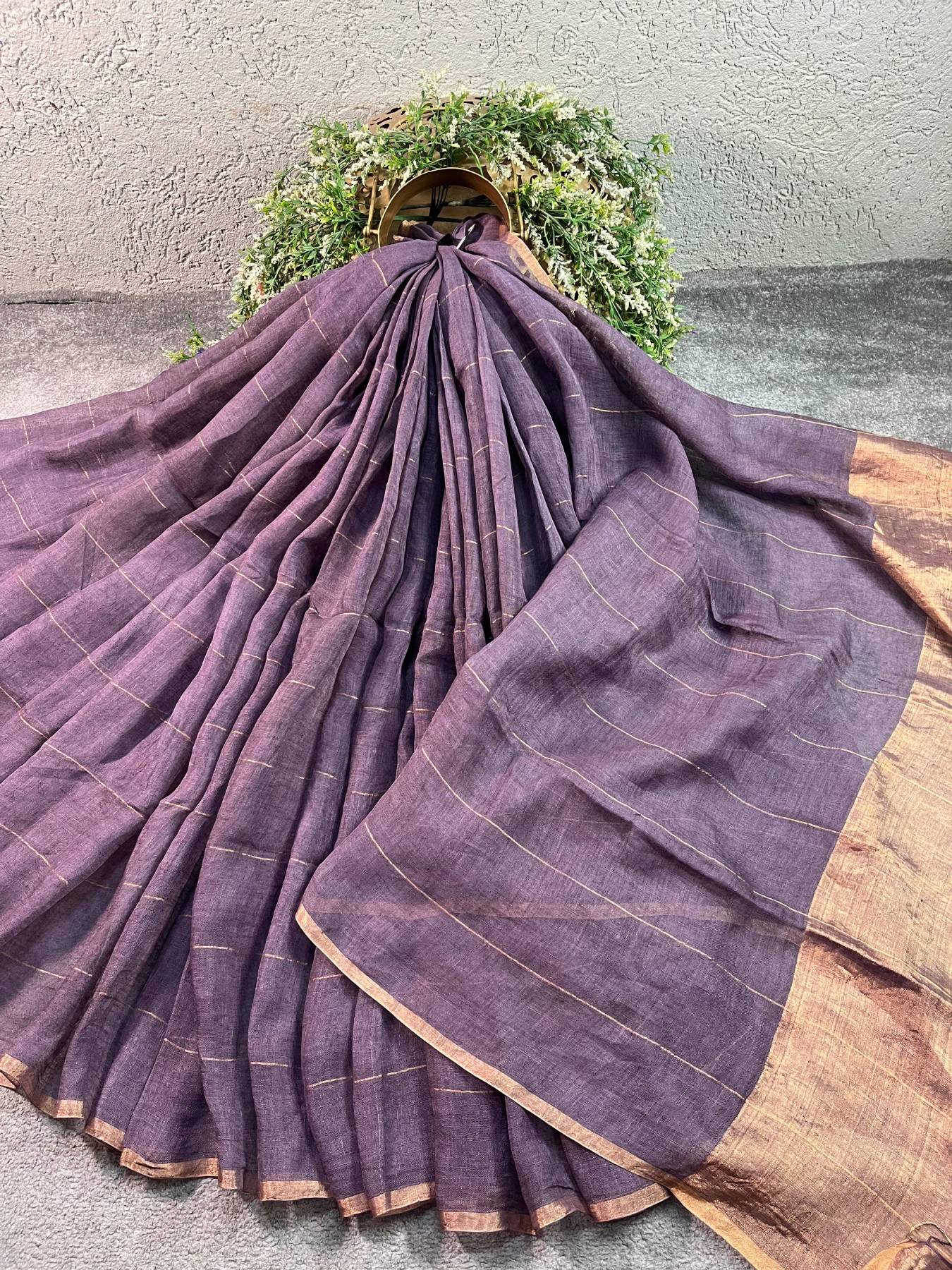 MAUVE PURE HANDLOOM LINEN SAREE