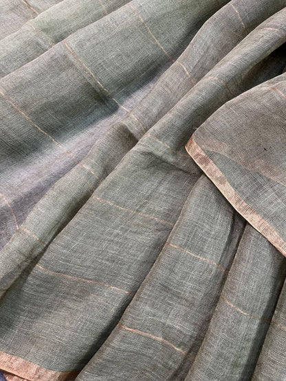 GREEN PURE HANDLOOM LINEN SAREE