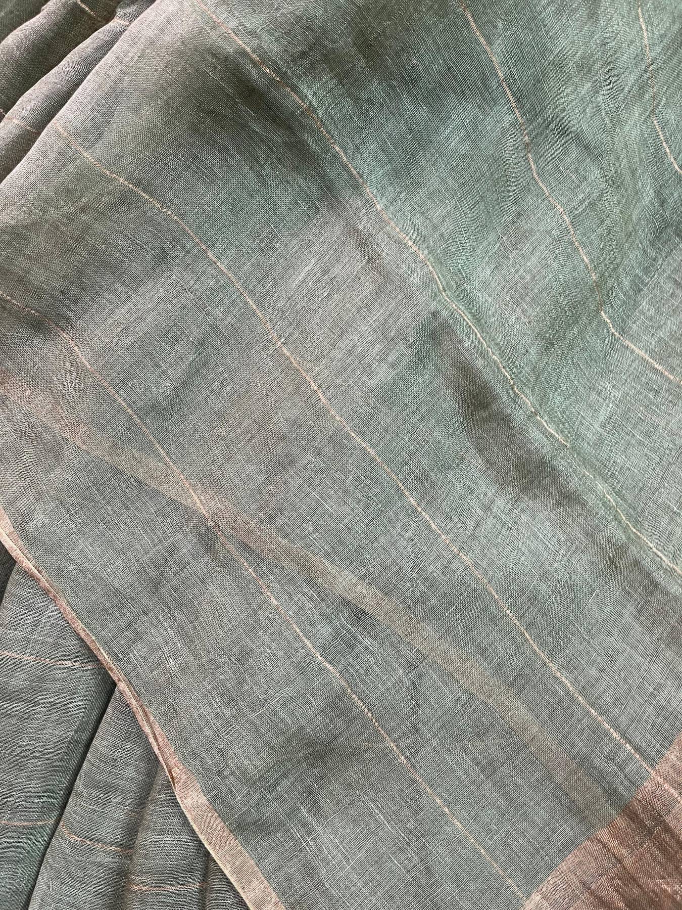GREEN PURE HANDLOOM LINEN SAREE