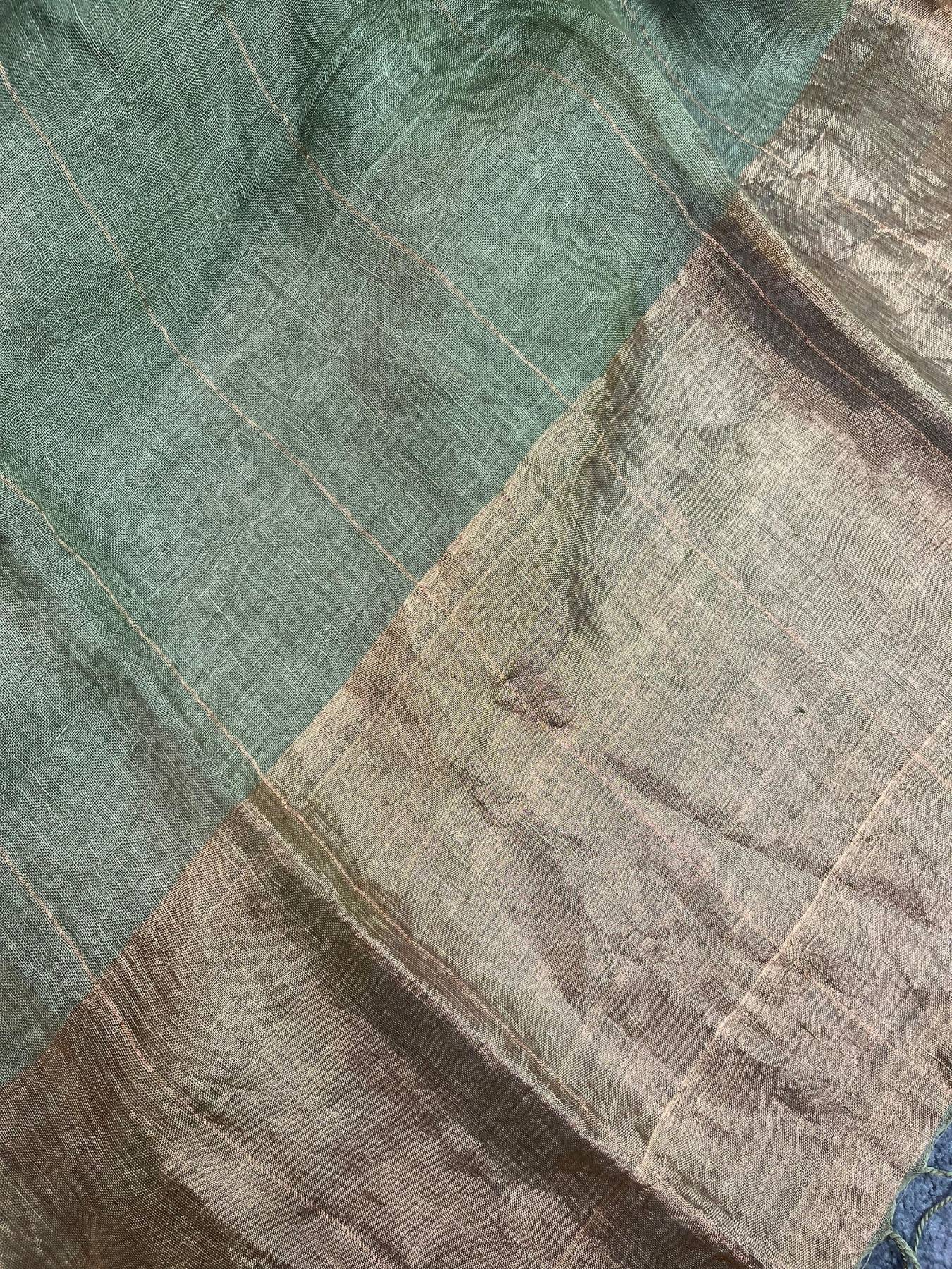 GREEN PURE HANDLOOM LINEN SAREE