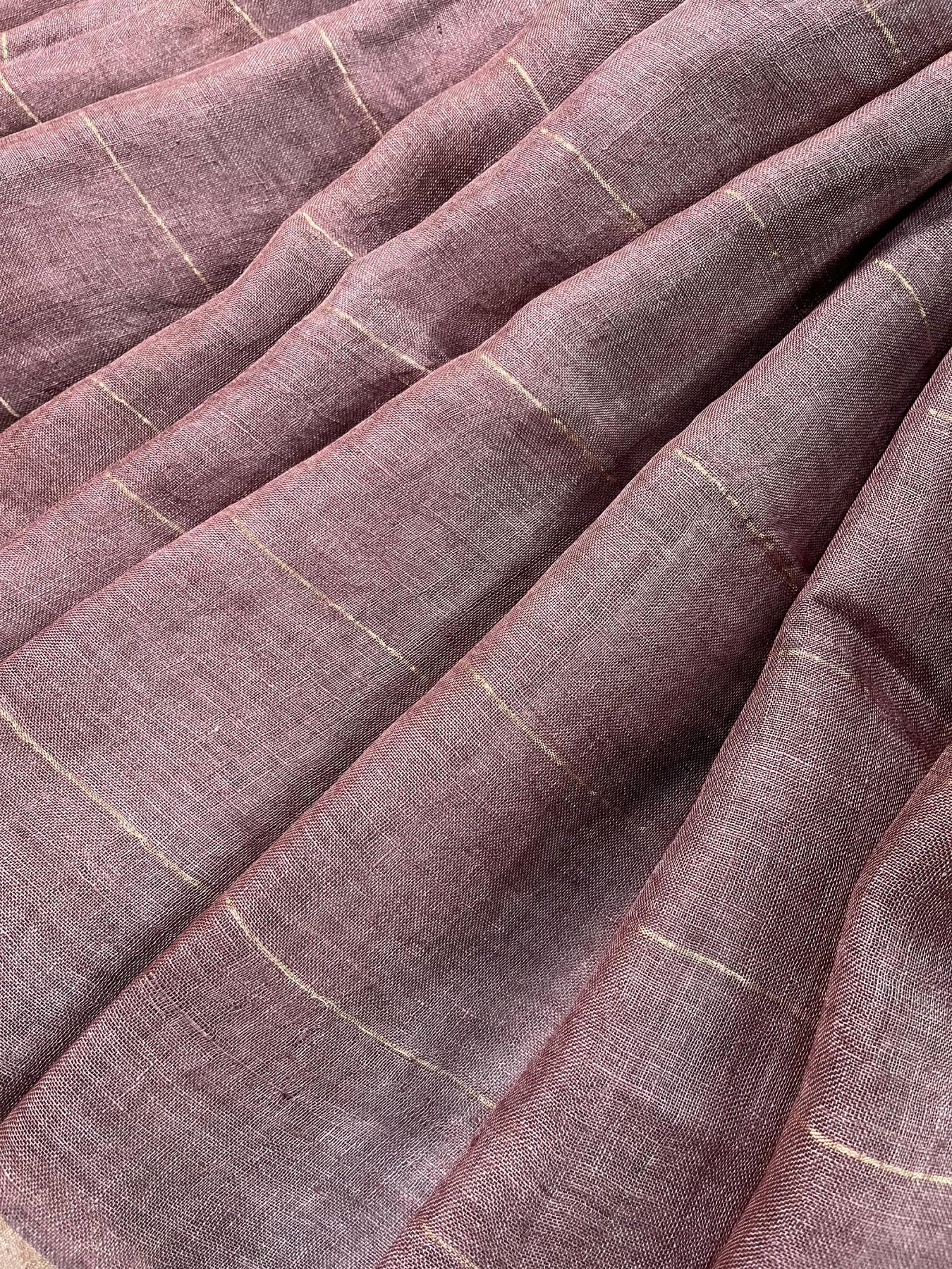 BROWN PURE HANDLOOM LINEN SAREE