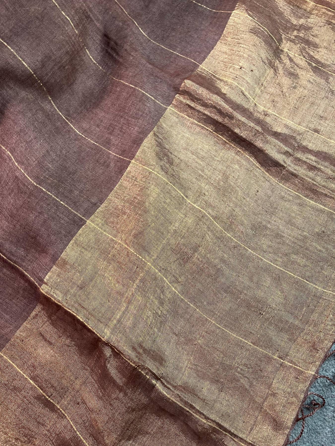 BROWN PURE HANDLOOM LINEN SAREE