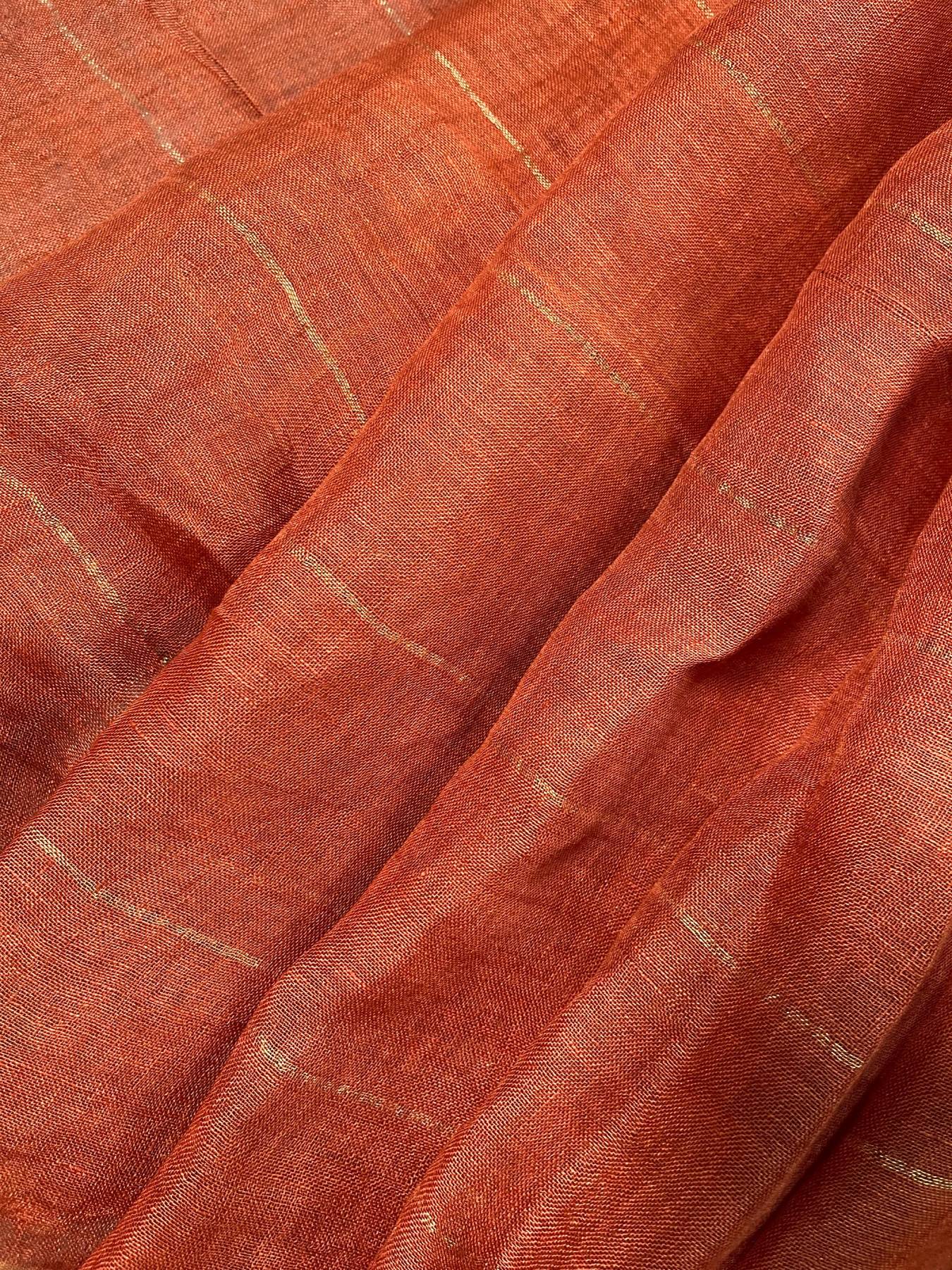 RUST PURE HANDLOOM LINEN SAREE