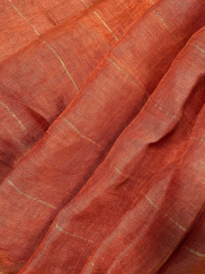 RUST PURE HANDLOOM LINEN SAREE