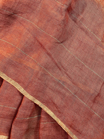 RUST PURE HANDLOOM LINEN SAREE