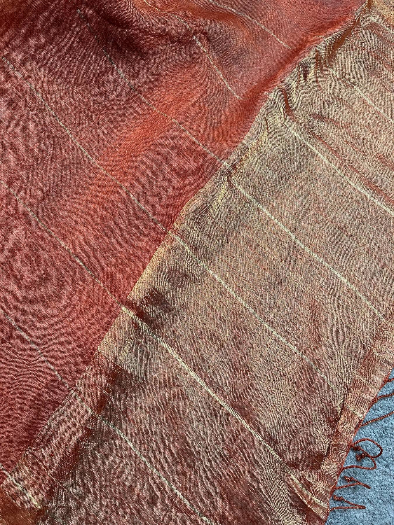 RUST PURE HANDLOOM LINEN SAREE