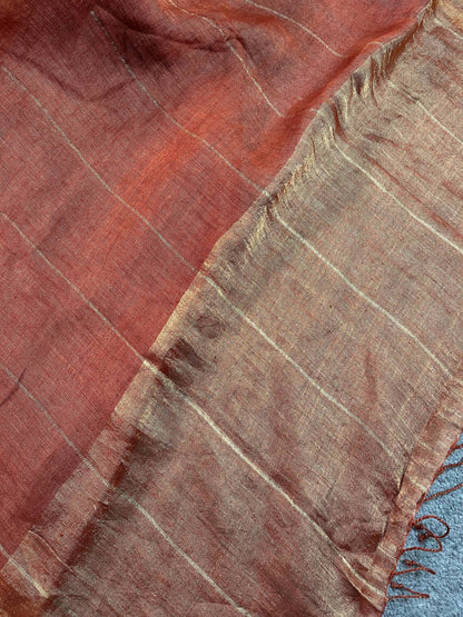RUST PURE HANDLOOM LINEN SAREE