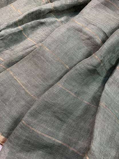 DARK GREEN PURE HANDLOOM LINEN SAREE