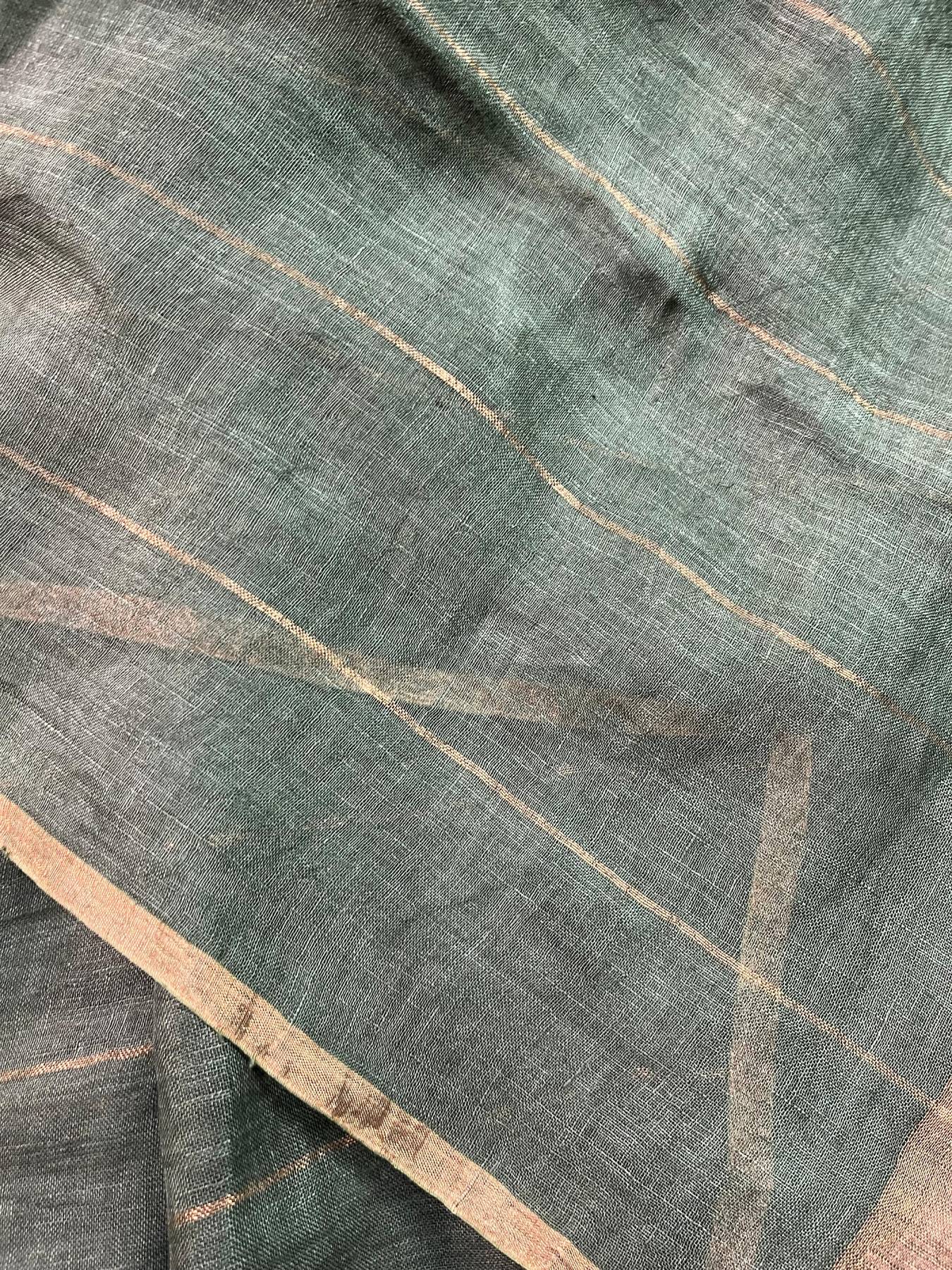 DARK GREEN PURE HANDLOOM LINEN SAREE
